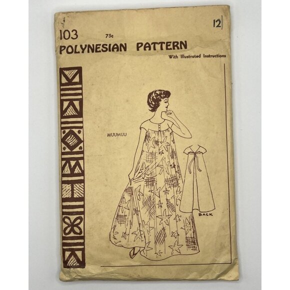 Polynesian Other - Polynesian Pattern 103 Muumuu Bust 32 Hawaiian Dress BOW PIECE MISSING RARE